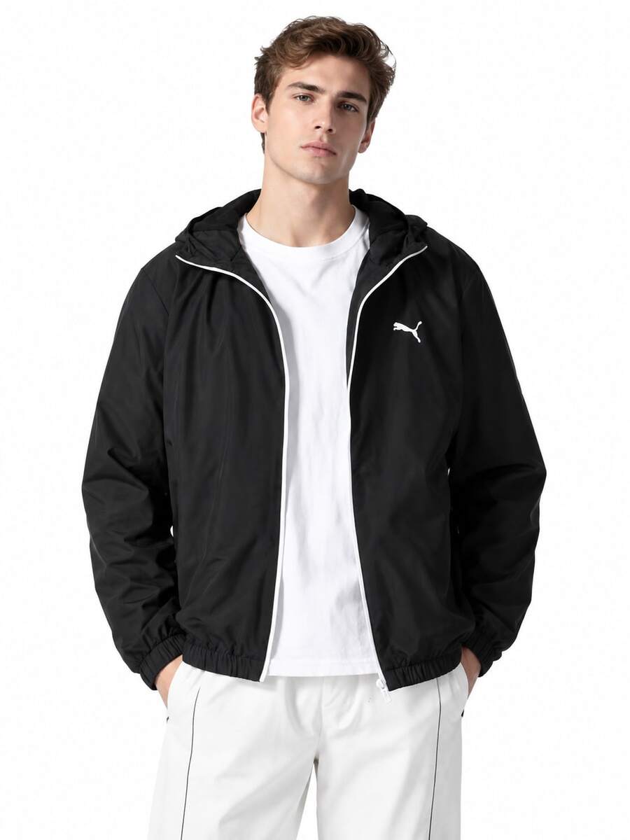 Puma Jaket Olahraga Pria Terbaru, Jaket Berkerudung Tenun, Jaket Anti Angin - Hitam - View 1