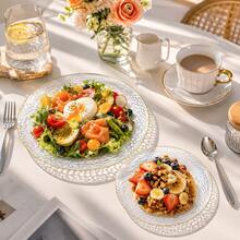 10/20/25/50pcs 10.25 Inch Dinner Plates And 7.5 Inch Dessert Plates, Round Gold Rim Hammered Texture Party Tableware, Durable Plates For Salad And Dessert, Wedding Banquet, School Celebration, Valentine's Day, Eid And Birthday Party.Tableware, Serving Tray, Birthday Plate, Plate, Dinnerware, Divided Plate, Dinner Plates, Reusable Plastic Plate. - Transparent - View 10