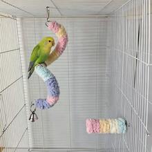 2Pcs Parrot Rope Perch Set, Bendable Macaron Plush Climbing Rope & Straight Bird Standing Stick, 3 Sizes Available, Bird Cage Decor Toy For Budgie Lovebird Cockatiel - Multi-functional Combination - View 3