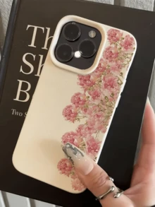 1件白色半側油畫粉色花朵個性化TPU防摔全包手機殼，適用於Apple 18 17 16 15 14 13 12 11 Pro Max Air及系列 - 彩色 - 查看 2