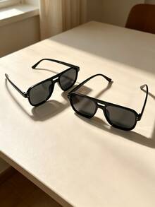 2pcs Men's Geometric Double Bridge Frame Colorful Lens Fashion Glasses, Retro Style, PC Polycarbonate Frame And Lens, Suitable For Music Festival Streetwear Accessories - A12PC - View 4