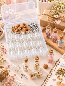 15pcs/Box Mini Glass Bottle Set With Cork Stoppers And Eye Screws - Clear Small Bottles With Storage Box, Suitable For DIY Wish Bottles, Spell Jars, Jewelry Necklaces, Pendants And Crafts - Multicolor - View 2