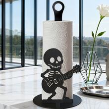 2D Flat Printed Halloween Rock Skull Playing Guitar Freestanding Kitchen Paper Towel Holder, Black Plastic Paper Towel Rack, Countertop Paper Towel Dispenser, Suitable For Kitchen, Gift For Family - Multicolor - View 4
