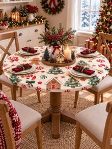 1pc Christmas Rectangular Tablecloth, Gingerbread House Candy Cane Tree Cookie Print Dining Table Cover For Kitchen Dining Room Party, Festive Holiday Table Decor, Home Decor, Room Decor, Christmas Decorations For Home - Multicolor - View 7