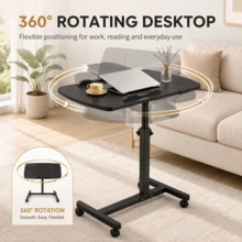 ERUIV C-Shaped Side Table With Wheels, Height Adjustable Laptop Table, Mobile Sofa Side Table With Tilting Split Tabletop, Bedside Coffee Table For Living Room, Bedroom And Office - 1 Black Table - View 8