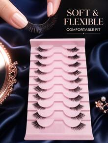 10 Pairs Half-Length Cat Eye False Eyelashes, Soft Fiber, Lifted Outer Corner, Transparent Thin Stem - Essential For Middle Eastern Makeup, Lightweight Invisible Reusable, Half-Length Outer Corner Lashes, Suitable For Daily Light Makeup And Special Occasions - View 9