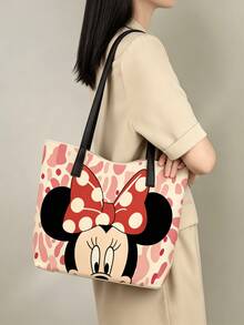 Disney Cute Cartoon Mickey, Minnie, Daisy Duck Tote Bag Handbag With Pink Heart Pattern, Large Capacity Shoulder Bag, Women's Fashion Handbag For Work, School, Commute, Travel, Shopping, Daily Use - Multicolor - View 1