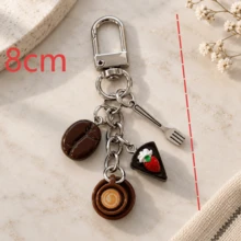 1pc/2pcs Unisex Resin Simulated Coffee Cup Strawberry Cake Coffee Bean Pendant Alloy Fork Accessory Keychain, Autumn/Winter Drink Bag Charm, Cute Wallet Accessory - Multicolor - View 3