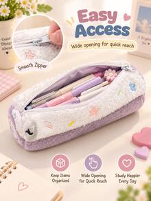 Cute Plush Pencil Case, Large Capacity Japanese Scroll Zipper Pencil Pouch, Soft Fluffy Stationery Storage Bag, Suitable For Pens, Markers, Makeup Brushes, Perfect For School, Office And Travel - Multicolor - View 7