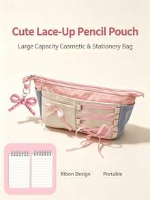 4pcs Sweet Ballet‑Style Lace‑Up Pencil Pouch Set, Includes 2 Notebooks & 1 Bow Charm Keychain - Sets - View 3