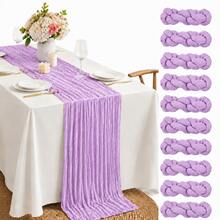 10 Pack Beige Cheesecloth Table Runners, Soft Crinkle Gauze Table Runners, Boho Rustic Sheer Cheese Cloth Table Decor For Wedding Reception, Bridal Shower, Baby Shower, Birthday Party, Holiday Events, Farmhouse Dining Table And Home Decor - Lavender Purple - View 1
