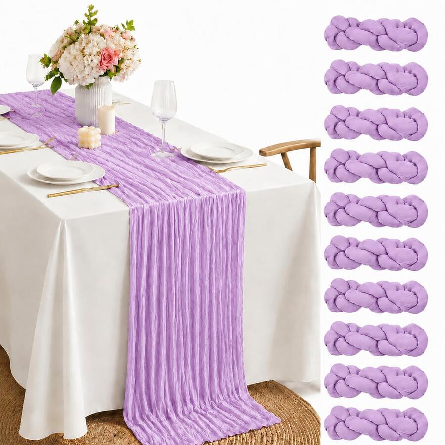 10 Pack Beige Cheesecloth Table Runners, Soft Crinkle Gauze Table Runners, Boho Rustic Sheer Cheese Cloth Table Decor For Wedding Reception, Bridal Shower, Baby Shower, Birthday Party, Holiday Events, Farmhouse Dining Table And Home Decor - Lavender Purple - View 1