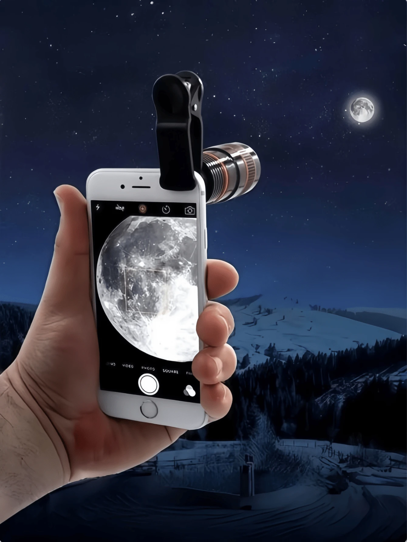 Universal 8x/12x/20x Telephoto Lens Accessory, Clip-On Zoom Lens For Smartphones And Tablets, HD Photography Zoom Lens, Photography And Video Zoom Lens With Phone Clip (For Single Lens) - A - View 1