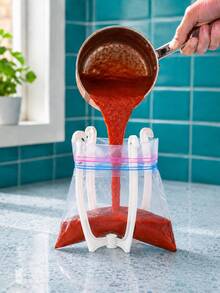 1pc Foldable Storage Bag Holder, Create A Tidy Kitchen, Easy Four-Corner Support, Suitable For Food Sealing Bags And Trash Bags, Easy To Fold And Store - Multicolor - View 3