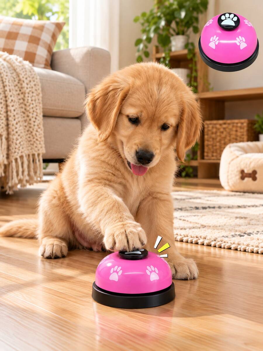 1PC Pet Training Bell, Universal Paw Print Button For Dogs And Cats, Crisp Sound Interactive Training Toy, Dog Training Communication Device, Pet Intelligence Training Supplies - Pink - View 1
