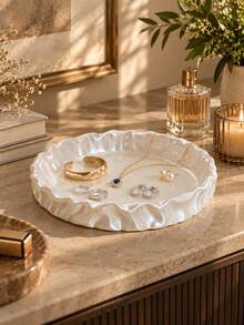 1pc Decorative Jewelry Display Tray, Round Wavy Edge Design, Can Store Earrings, Rings, Bracelets, Necklaces And Accessories, Suitable For Vanity, Bedroom, Dressing Room, Boutique Or Display, Small Accessory Dish, Jewelry Storage Rack, Vanity Decor, Gift - Multicolor - View 6
