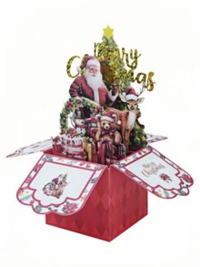 2pcs Christmas Greeting Cards 3D Pop-Up Santa Claus Decorative Cards - Multicolor - View 5