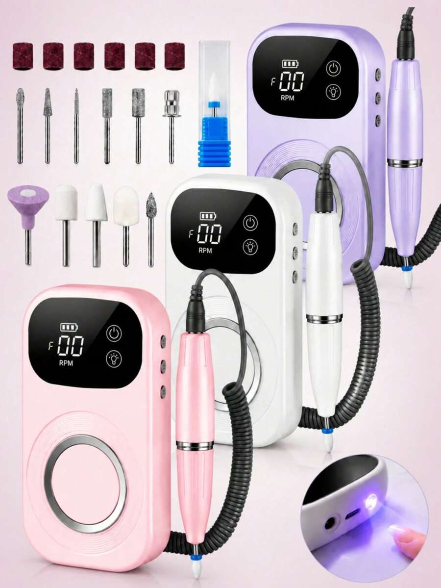 多功能 2 合 1 USB 充電式電動指甲修整器與美甲燈－可調多速便攜式指甲拋光與足部護理工具，適用於居家美甲沙龍，專業指甲修形與足部雕塑工具，電池容量：1500mAh