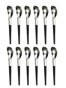 2/4/6/12/24pcs Stainless Steel Dessert Spoon Coffee Spoon Stirring Spoon Pudding Spoon Suitable For Dessert Coffee Afternoon Tea Restaurant Date - Silver + Black - View 9