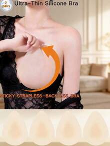2pcs/Pack Women's Adhesive Teardrop-Shaped Lifting Breast Pads, Invisible Seamless Ultra-Thin Design, Not Suitable For Bikini Inner, Not Reusable, Suitable For Multiple Occasions, Enhances Slimming - Thin style - View 1