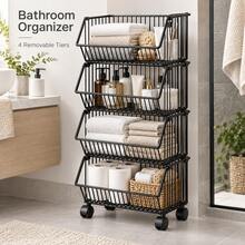 Black Rolling Organizer Shelf For Bathroom Laundry Room Bedroom Storage - View 8