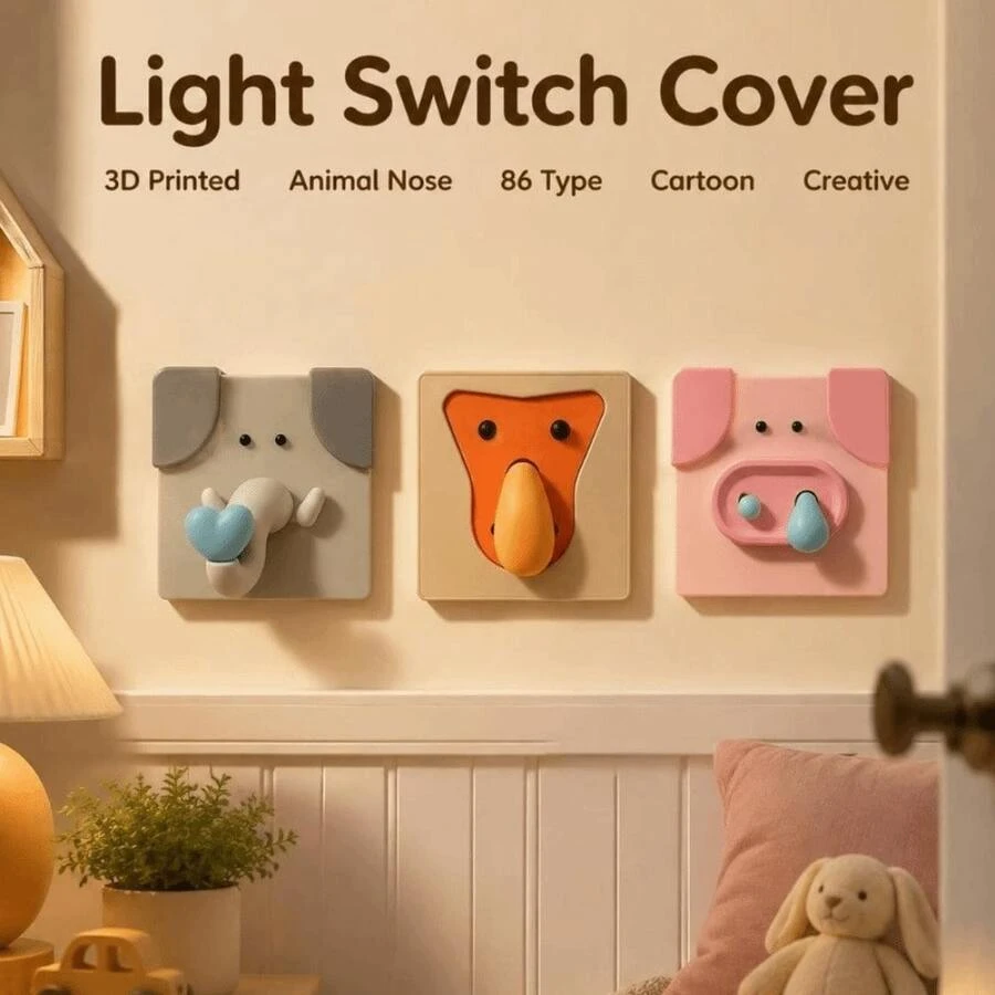 3D Printed Light Switch Cover 86 Type Animal Nose Switch Decorative Cover Funny Easy Install Switch Protector Home Ornament - Multicolor - View 1