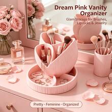 Petal-Shaped Vanity Storage Box, Decorative Storage Container For Earrings, Necklaces, Lipsticks And Makeup Brushes, Elegant Textured Vanity Decor, Suitable For Women - View 4
