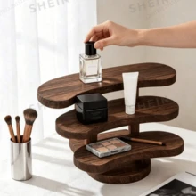 1pc Vintage Carbonized Wooden 3-Tier Desktop Storage Rack, Vertical Shelf, Jewelry Display Stand, Wooden Tray Holder, Wooden Tray, Cosmetic Perfume Accessory Display Rack, Tea Ceremony Storage Rack, Suitable For Restaurant, Kitchen, Hotel, Home Storage - View 4