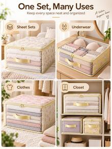 1pc Floral Print Foldable Storage Box, Mesh Visible Clothing Storage Bin With Handle, Stackable Zippered Wardrobe Storage Bucket, Suitable For Bedding, Bedroom And Dorm Home Organization - Multicolor - View 3