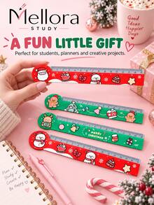 Cute Christmas Straight Ruler 15cm, Cartoon Santa Snowman Gingerbread Man Ruler, 4 Designs Kawaii Measuring Ruler For Students, School Stationery Christmas Gift - Multiple Styles - View 6