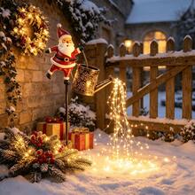 1pc Santa Watering Can Solar Fairy Light, Metal Waterfall LED Light, Solar Powered Christmas Decoration, Outdoor Garden Patio Yard Lawn Holiday Party Festival Decor - Santa Claus - View 11