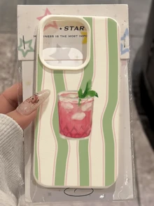 1件 白色波浪條紋飲品設計極簡全包覆 TPU 防震手機殼，適用於 Apple 18 17 16 15 14 13 12 11 Pro Max Air 及系列 - 彩色 - 查看 3