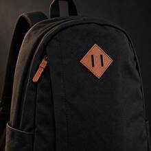 Black Water-Resistant Nylon Backpack 24L Large Capacity Unisex Daypack With Leather Patch Front Pocket For Travel School Work - Black - View 8