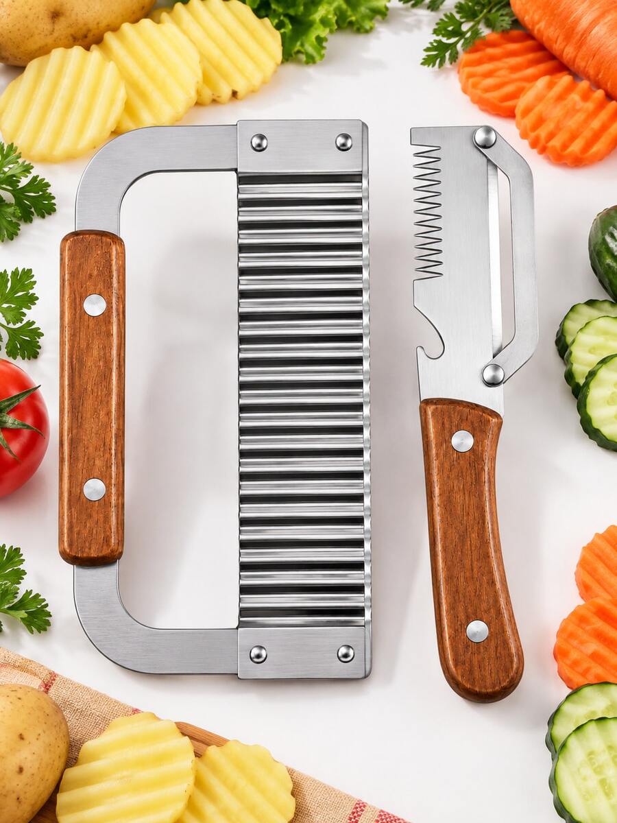 1/2pcs Multi-Function Vegetable Peeler & Wavy Slicer Set, Stainless Steel Kitchen Tools, Includes Fine Shredder Peeler And Wavy Vegetable Slicer