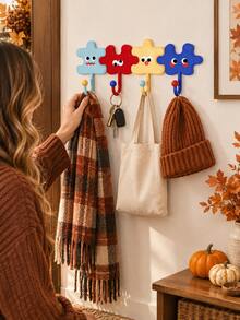 Cute Cartoon Puzzle Shape Adhesive Hook, No Drill Wall Mount Hanger, Colorful Versatile Self Adhesive Hook For Bag Hair Accessory Key, Room Wall Decor, Kitchen Bathroom Bedroom Dorm Office Organization, Christmas Valentine's Day Gift - Multicolor - View 8