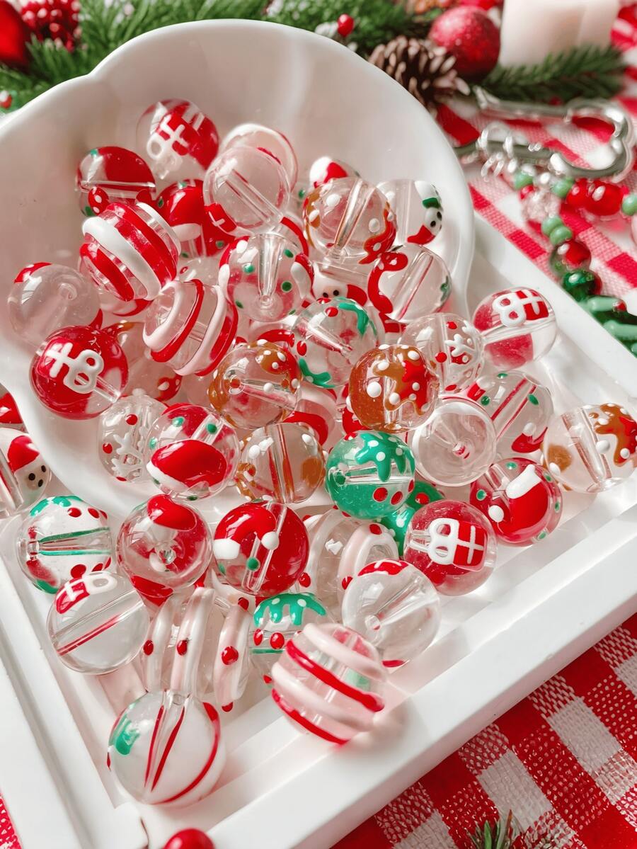Bộ 5 hạt tráng men series Giáng Sinh làm phụ kiện DIY, gồm họa tiết ông già Noel, cây thông Noel, người bánh gừng, người tuyết và các mẫu khác, phù hợp làm trang sức hạt như vòng tay, dây chuyền và dây treo điện thoại