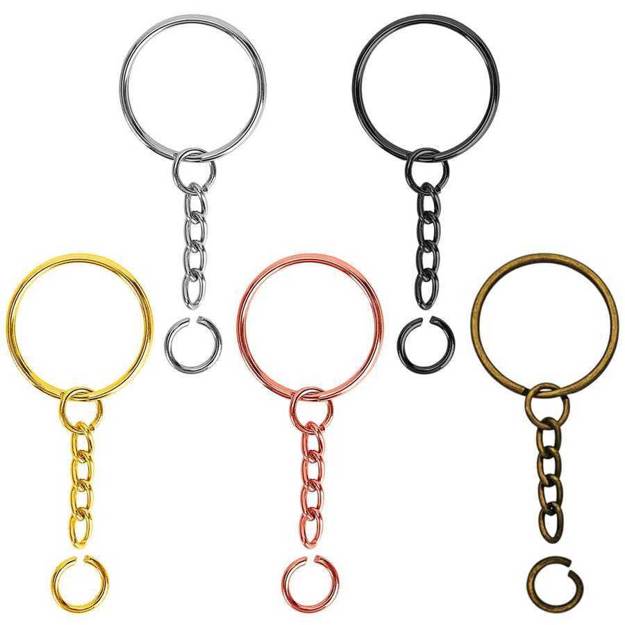 20pcs Keyring With Chain Small Rings, Handmade DIY Set, 1 Inch Split Rings, Open Jump Rings Suitable For DIY Crafts And Jewelry Making, Jewelry Making, Suitable For Crafters (10 Keychains + 10 Small Rings) - Aperture Chain Small Link - View 1