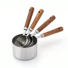 Stainless Steel Measuring Cup And Spoon Set, Baking Cake Measuring Spoons, Graduated Measuring Tools, Wooden Handle Coffee Spoon, Hand Drip Coffee Bean Weighing Tool, Precise Powder Measuring Kitchen Baking Tool, Suitable For Cooking And Baking Kitchen Supplies, Applicable To Dry And Liquid Ingredients - Silver - View 6