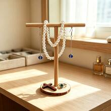 Cross-Shaped Wooden Jewelry Stand T-Shaped Earring Necklace Desktop Storage Display Ornament - Cross a - View 4