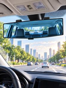 29cm Panoramic Wide-Angle Convex Clip-On Interior Rearview Mirror, Transparent Or Blue Lens, ABS Frame Extension Mirror, Universal Car Interior Accessory For Sedan, SUV, Truck, Wide Rear Window, Back Seat And Blind Spot View - A - View 4