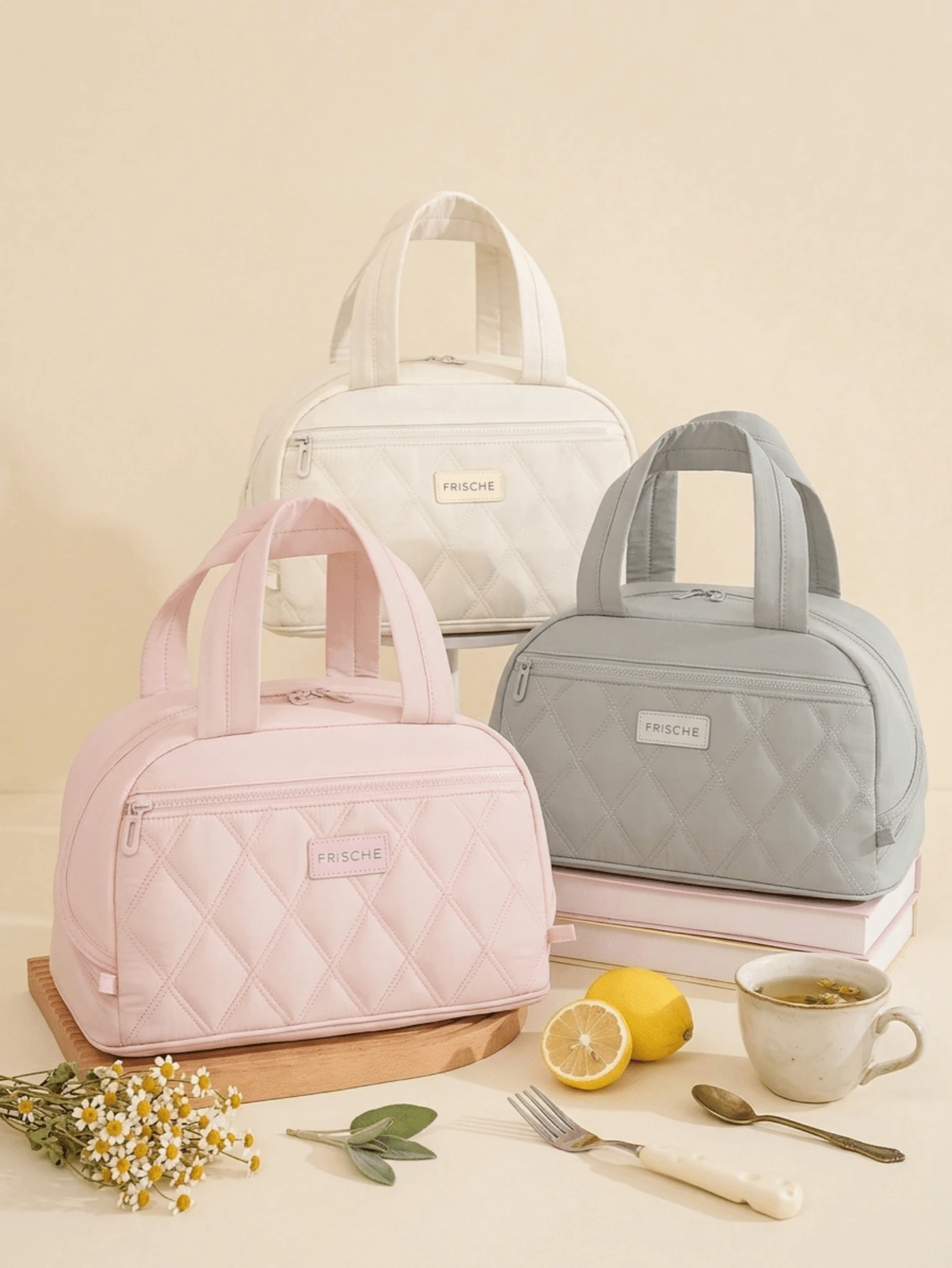 1pc Insulated Lunch Bag, Slanted Design, Minimalist Style, Suitable For Students And Office Workers; Cute Large Capacity, Suitable For Picnics; Large Capacity Reusable Lunch Tote Bag, Waterproof Portable Design