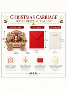 2pcs 3D Christmas Pop-Up Cards, Creative Holiday Paper Cards With Elegant Carriage Design, Suitable For Christmas Celebration Decoration Cards, Surprise Message Cards - Multicolor - View 5