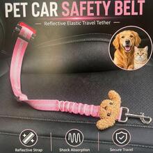 1pc Cute Dog Car Safety Belt Reflective Webbing Elastic Retractable Rope New Pet Car Cat Leash - A - View 9