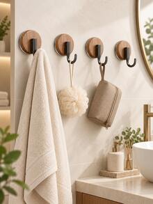 Walnut Wood Grain Suction Cup Hook, Bathroom Decor Accessory Wall Hook Door Hook, Heavy Duty Removable Wall Hook, No Drill Waterproof Suction Cup Hook, Suitable For Bathroom Kitchen Entryway, Key Rack Door Hook - Multicolor - View 10
