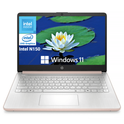 HP 14" HD Business Laptop,  Processor N150, Up To 16GB RAM, 128GB UFS,  Graphics, Wi-Fi 6, Windows 11 Home, Pale Rose Gold