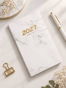 1pc 2027 Vintage Marble Cover Planner Notebook A6 Portable Size Student Notebook Study Notes Register Back To School Stationery Gift For Friends - Single Piece - View 11