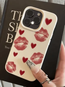 1件 白色愛心紅唇印花個性化 TPU 防震全包覆手機殼，適用於 Apple 18 17 16 15 14 13 12 11 Pro Max Air 及系列 - 彩色 - 查看 2