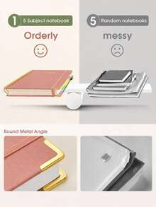 1pc A5 Double-Line Loose-Leaf Notebook, 300 Pages, 5 Divider Tabs & Writable Labels, PU Leather Hard Cover, 100gsm Bleed-Resistant Paper, With Pen Holder & Elastic Band, Suitable For Office, School, University, Meeting Notes, Daily Journal, Travel, Goal Tracking - Multicolor - View 6