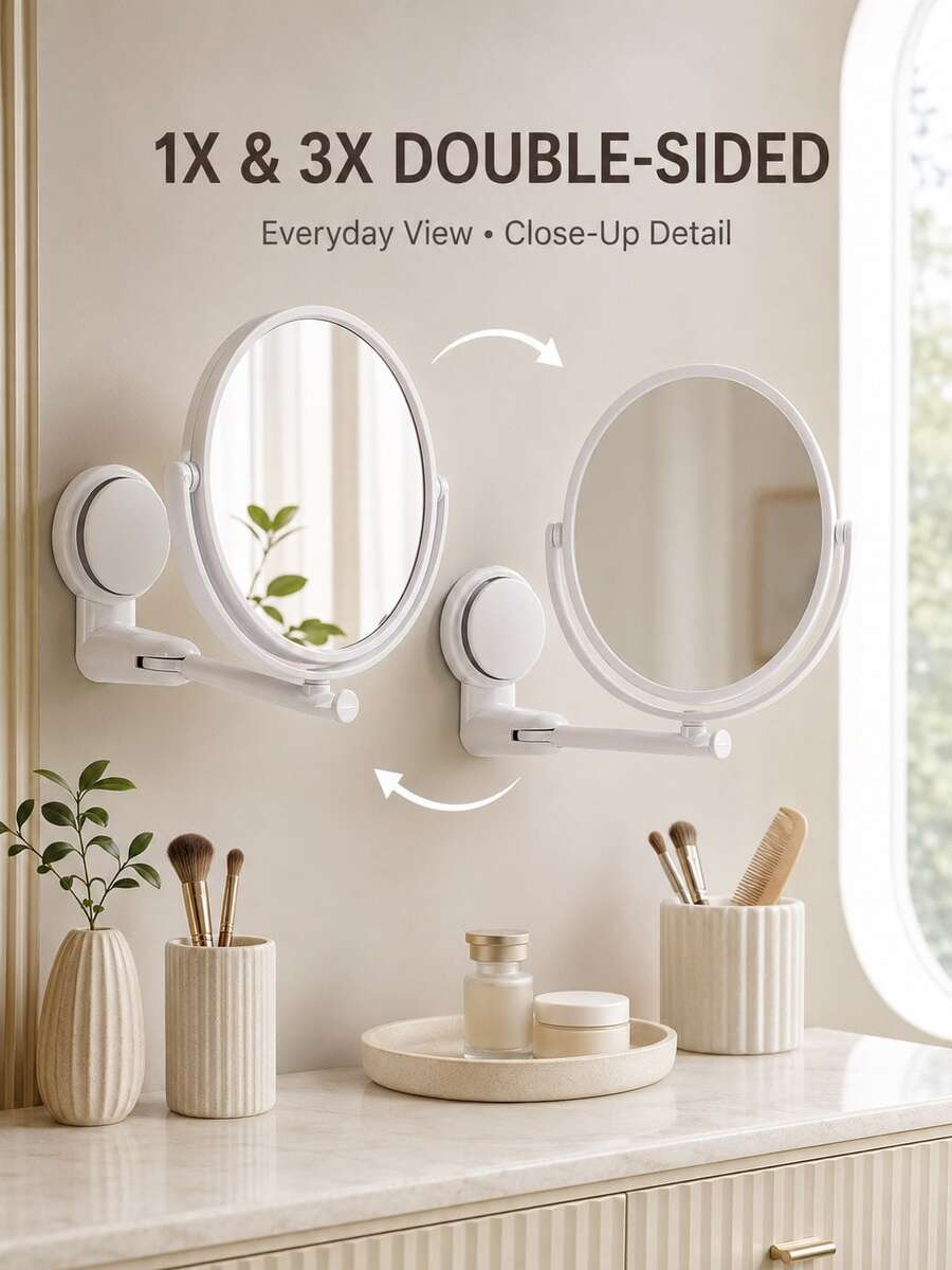 Wall-Mounted Bathroom Mirror, No Drilling Required, Foldable & Extendable, Bathroom Makeup Accessory, Wall-Mounted Single/Double-Sided Makeup Mirror, Home Decor, Christmas Gift
