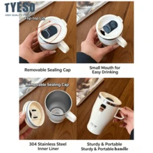 Tyeso 400ML Portable Stainless Steel Insulated Coffee Mug With Handle And Coffee Sticker, Suitable For Hot And Cold Drinks, Car Travel Water Cup, Office, Home, Outdoor Use - Multicolor - View 9
